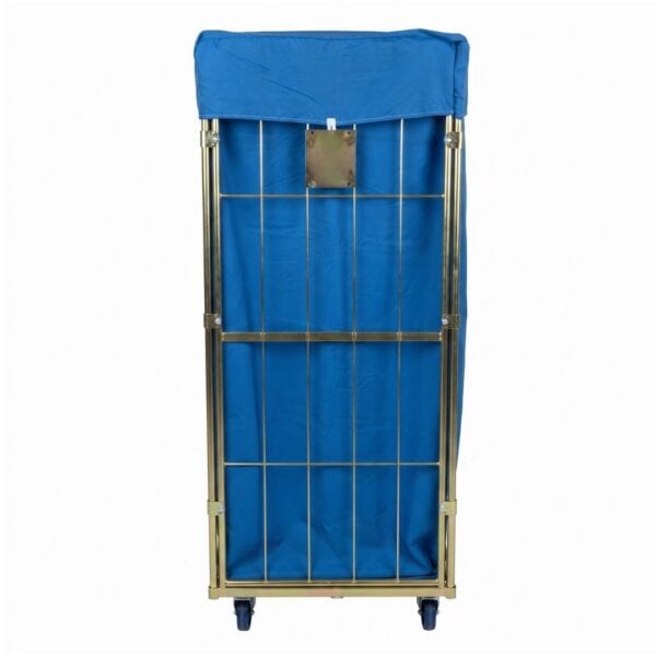 Vista posteriore del carrello portabiancheria con copertura 685x810x1850 mm in colore Blu Royal di RTP Radom.