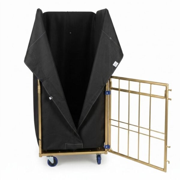 Carrello per lavanderia con copertura nera e parete laterale aperta – RTP Radom.